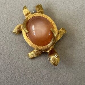 Elegant Gold and Orange Turtle Brooch